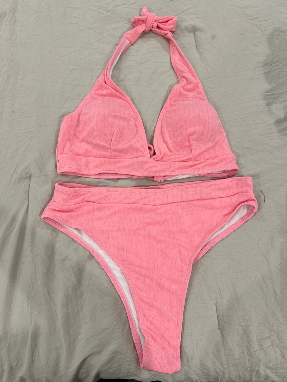 SHEIN Pink Ribbed Halter Bikini Set